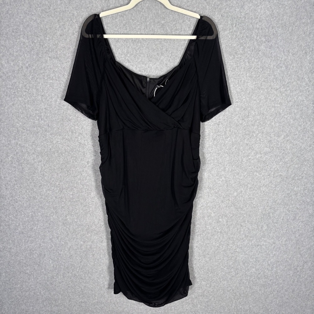 NEW Mesh Sheer Ruched Bodycon Dress 2XL Black Dark Romantic Goth Glam Sexy LBD